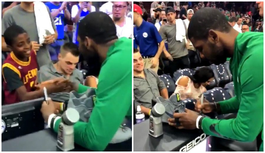 Primer gran partido de Irving con los Celtics… y bonito gesto con un fan de los Cavs (Vídeo)